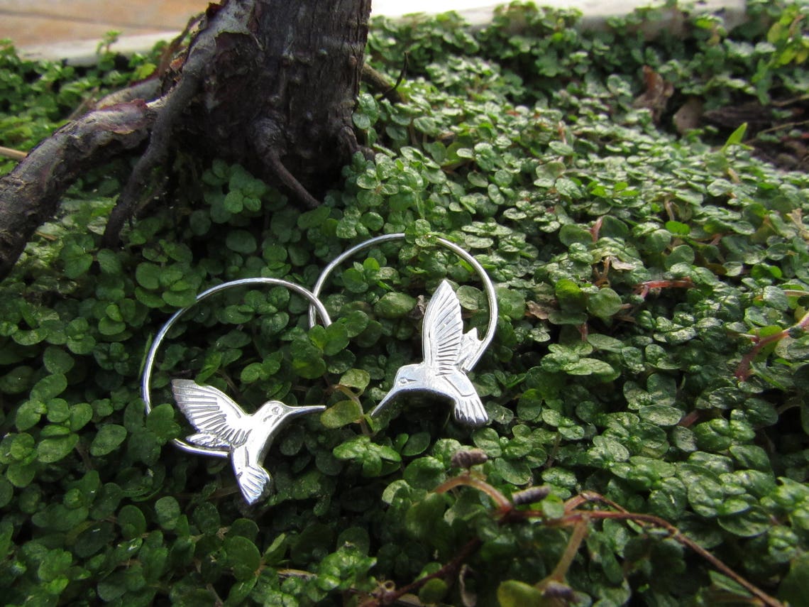 Sterling Silver Swooping Hummingbird Hoop Earrings - Etsy
