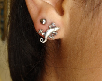 Sterling silver gecko stud earrings