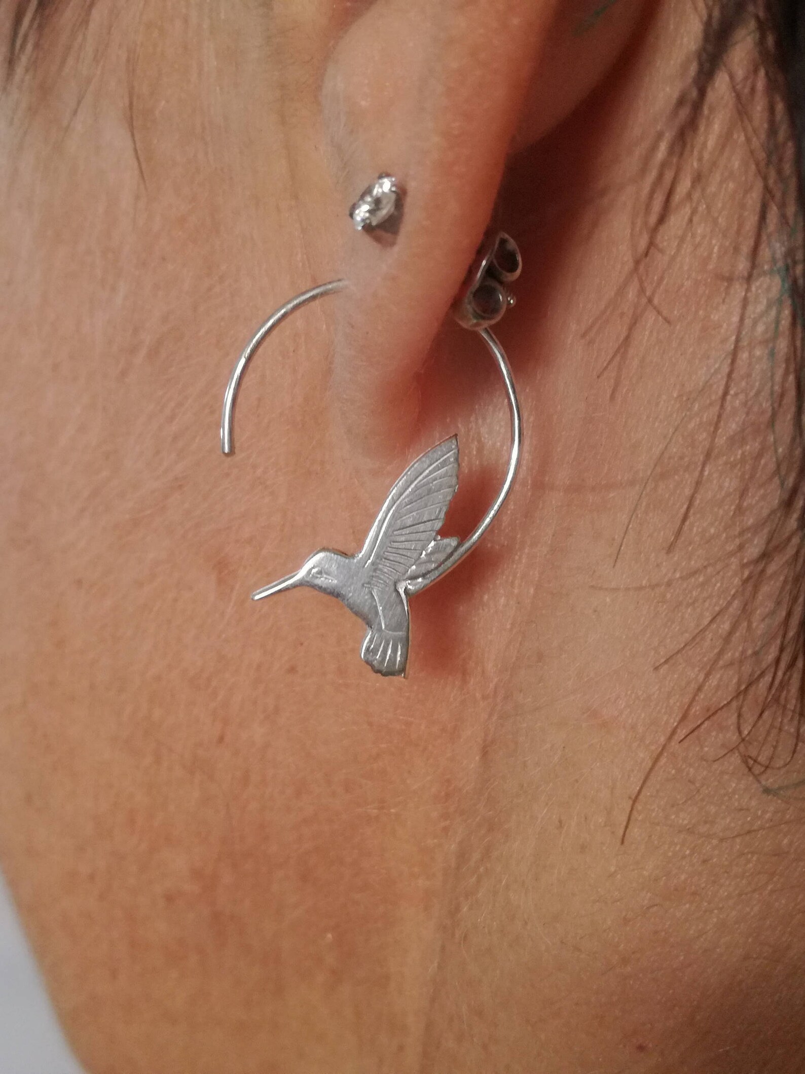 Sterling Silver Swooping Hummingbird Hoop Earrings - Etsy
