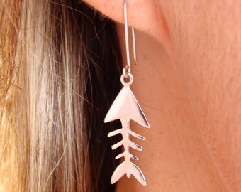 Sterling Silver Fishbone  Hook Earrings