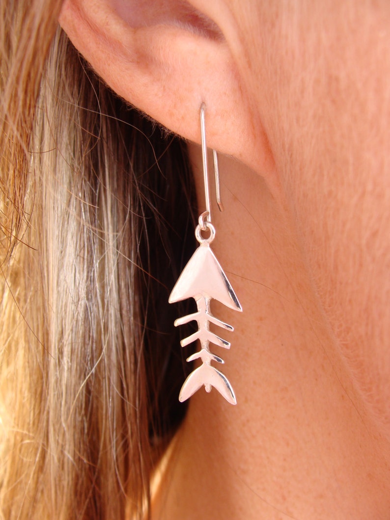 Sterling Silver Fishbone Hook Earrings image 1
