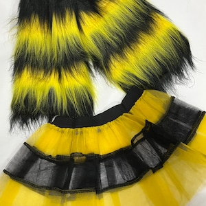 yellow black Stripe Tutu Skirt Fluffy Legwarmer Boot cover Leg warmer Dance Party Ruffled Tulle Skirt adult costume set