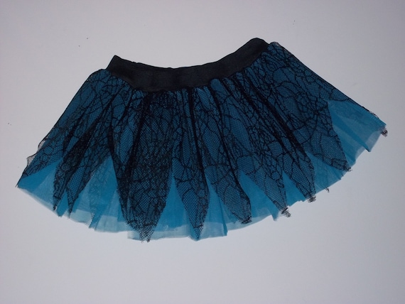 Spider Point Lace Blue Black Tutu Skirt for Dance Party Ruffled