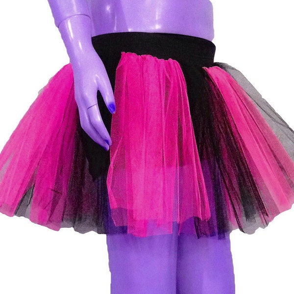 Hot Pink Neon UV Black Stripe Tutu Skirt For Dance Party Ruffled Tulle Skirt adult Costume