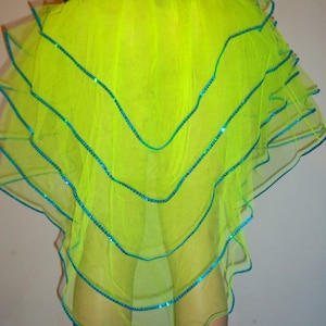 Lime Uv Neon Peacock bustle burlesque Sequin Trimmed tutu skirt dance rave fancy halloween hen party