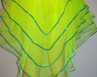 Lime Uv Neon Peacock bustle burlesque Sequin Trimmed tutu skirt dance rave fancy halloween hen party