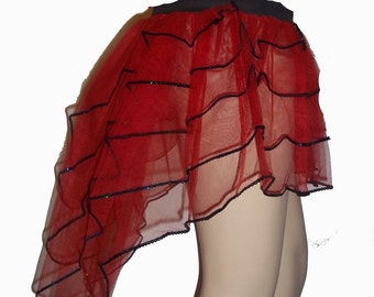 Red peacock bustle burlesque Sequin Trimmed  tutu skirt dance rave fancy Christmas hen party