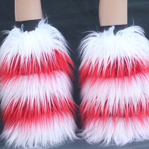 Red white Stripe Tone color Fluffy Legwarmer Boot cover Leg warmer Dance Party Ruffled Tulle Skirt adult costume women girls Rave Christmas