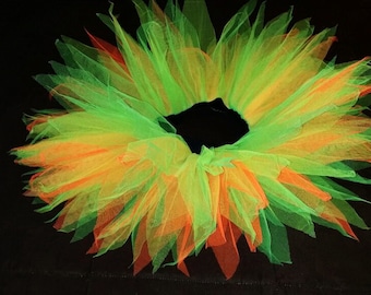 Green Lime Orange Layers Pointed Ruffle Puffy Tulle Tutu Skirt Multi Color UV NEON Glow in Dark