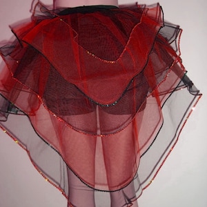 Red with Black Peacock trimming Bustle Burlesque Tutu Skirt Dance Rave Halloween Fancy