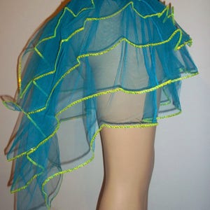 Blue Peacock Bustle Burlesque Sequin Trimmed Tulle Tutu Skirt Rave Fancy Halloween Christmas Teen Girls Women