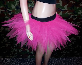 Neon UV Hot Pink Fluoreszierende Multi Regenbogen 7 Schichten Spitze Rüschen Puffy Tüll Tutu Rock