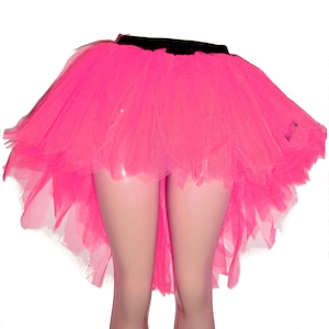 Hot Pink Seven 7 Layers Neon UV  Peacock Bustle Trashy Pointed Tutu Skirt Halloween Flo Emo Fancy Dance Party Club Rave Women Girls Holiday