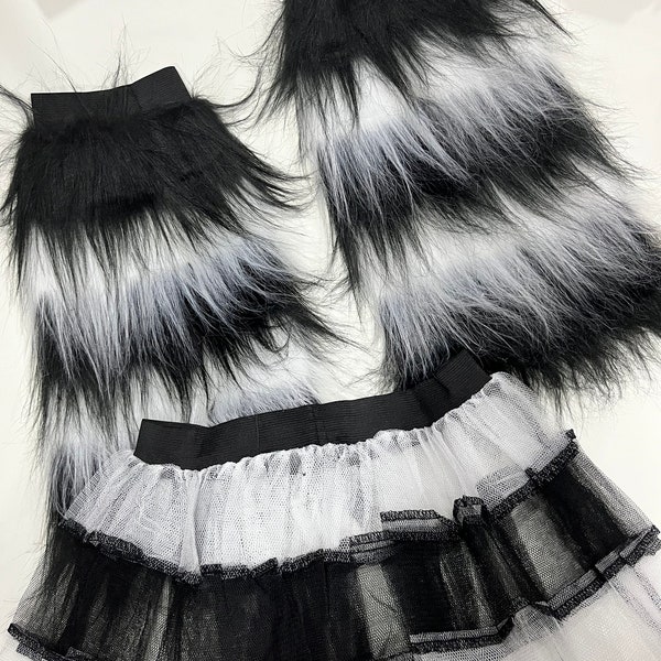 White black Stripe Tutu Skirt Fluffy Legwarmer Boot cover Leg warmer Dance Party Ruffled Tulle Skirt adult costume set women girls Rave