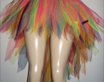 Multi Rainbow Tutu Skirt Seven  7 Layers Neon UV  Peacock Bustle Trashy Pointed Tutu Tulle Halloween Fancy Dance Party Club Rave Women Gir