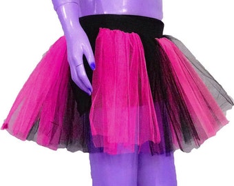 Plus Size Hot Pink Black Two Tone Tutu Skirt For Dance Party Ruffled Tulle Skirt adult Christmas