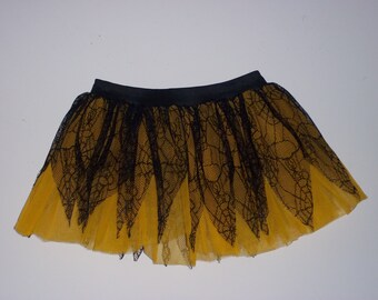 Spider point lace Yellow with Black Tutu Skirt For Dance Party Ruffled Tulle Skirt adult Halloween