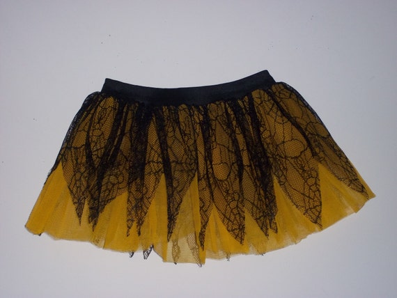 Spider Point Lace Yellow With Black Tutu Skirt for Dance Party