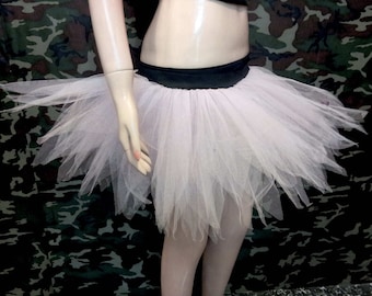 Neon UV White Fluorescent Multi Rainbow 7 Layers Pointed Ruffle Puffy Tulle Tutu Skirt