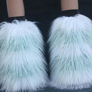 Light Blue white Fluffy Legwarmer Boot cover Leg warmer m Party Ruffled Skirt adult costume women girls Rave Christmas