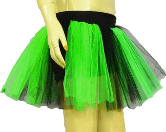 Green Black Stripe colorful women girl teen Halloween Cyber Neon UV Tutu Skirt For Dance Party Ruffled Tulle Skirt adult