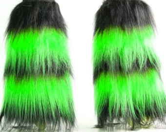Green black Stripe Fluffy Legwarmer Boot cover Leg warmer Dance Party Ruffled Tulle Skirt adult costume set women girls Rave party Festival