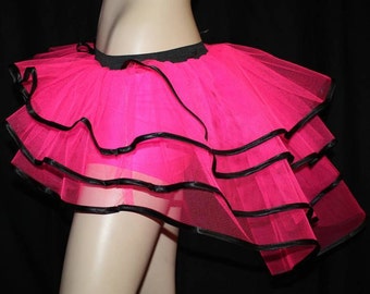Hot pink uv neon peacock bustle burlesque tutu ribbon skirt dance fancy halloween christmas