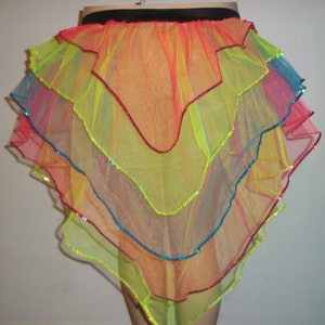 Rainbow Multi peacock bustle burlesque Sequin Trimmed  tutu skirt dance rave fancy halloween hen party