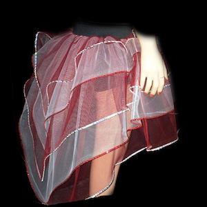 Red White Peacock sequin Bustle Burlesque Tutu Skirt Dance Rave Fancy Christmas