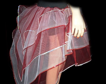 Red White Peacock sequin Bustle Burlesque Tutu Skirt Dance Rave Fancy Christmas