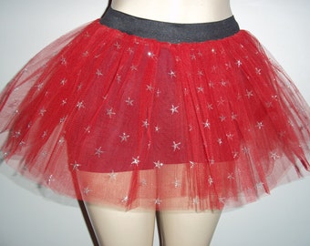 Red star glitter Tutu Skirt For Dance Party Ruffled Tulle Skirt adult Halloween Christmas