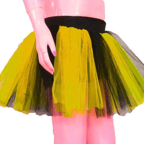 Yellow Black Stripe Tutu Skirt For Bumble Bee Dance Party Ruffled Tulle Skirt adult Halloween Club Rave Race Concet Event