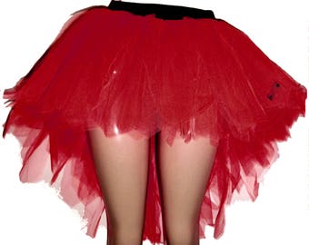 Red Seven 7 Layers Neon UV Fluorescent Peacock Bustle Trashy Pointed Tutu Skirt Halloween Emo Christmas Dance Party Club Rave Women Girls