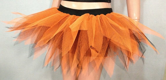Orange with Black Layers Pointed Ruffle Puffy Tulle Tutu Skirt Party  Christmas
