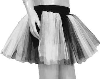 White Neon UV Black Stripe Tutu Skirt For Dance Party Ruffled Tulle Skirt adult