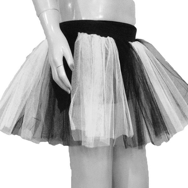 White Neon UV Black Stripe Tutu Skirt For Dance Party Ruffled Tulle Skirt adult