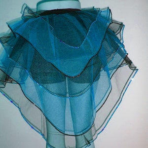 Blue with Black Peacock trimming Bustle Burlesque Tutu Skirt Dance Rave Halloween Fancy