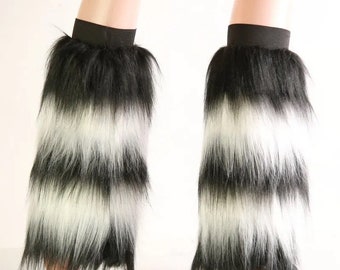 White black Stripe Tutu Skirt Fluffy Legwarmer Boot cover Leg warmer Dance Party Ruffled Tulle Skirt adult costume set women girls Rave