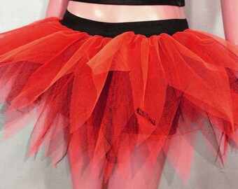 Red with Black 7 Layers Pointed Ruffle Puffy Tulle Tutu Skirt Free Shipping USA