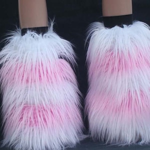Pink white Stripe Tone color Fluffy Legwarmer Boot cover Leg warmer Dance Party Ruffled Tulle Skirt adult costume women girls Rave Christmas