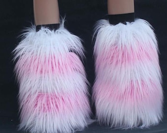 Pink white Stripe Tone color Fluffy Legwarmer Boot cover Leg warmer Dance Party Ruffled Tulle Skirt adult costume women girls Rave Christmas