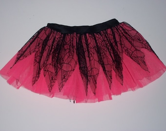 Spider point lace Hot Pink Black Tutu Skirt For Dance Party Ruffled Tulle Skirt adult Halloween