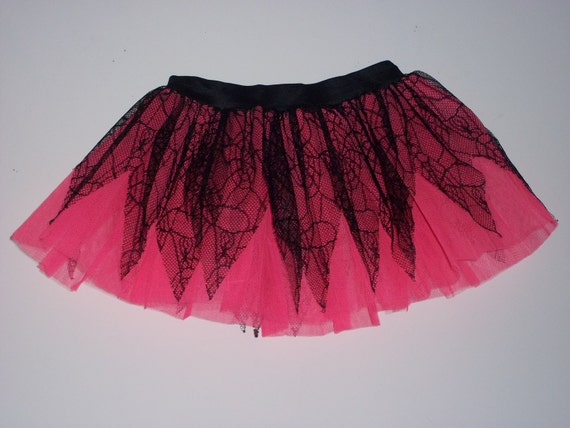 Spider Point Lace Hot Pink Black Tutu Skirt for Dance Party