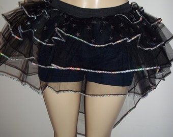 Black Star Peacock Bustle Burlesque Tutu Skirt Dance Rave Halloween Fancy