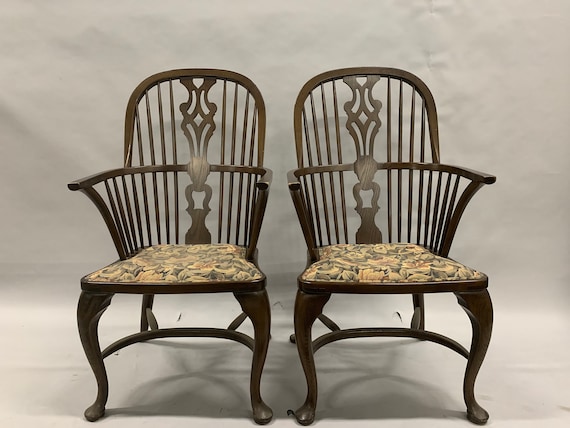 家具 Vintage Windsor chair Antique Windsor Chair With Plaid Bounce Seat - Etsy