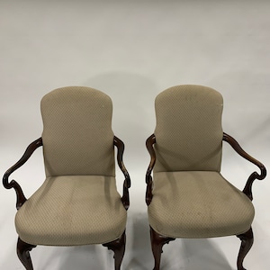 Vintage Pair of High-Back Armchairs (Beige Patterned)