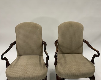 Vintage Pair of High-Back Armchairs (Beige Patterned)