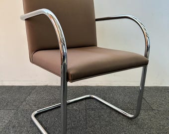 Midcentury Brno Chair by Mies van der Rohe: Light Brown Leather & Chrome