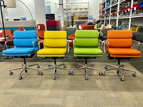 Herman Miller Eames Tall Tan Leather Soft Pad Desk Chairs-a