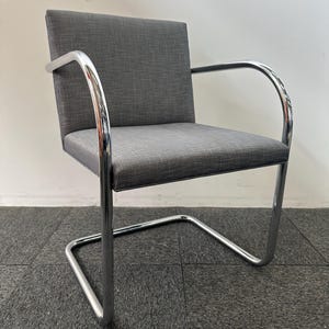 Classic Midcentury Brno Tubular Chairs by Mies van der Rohe for Gordon International (Gray Pattern/Chrome)